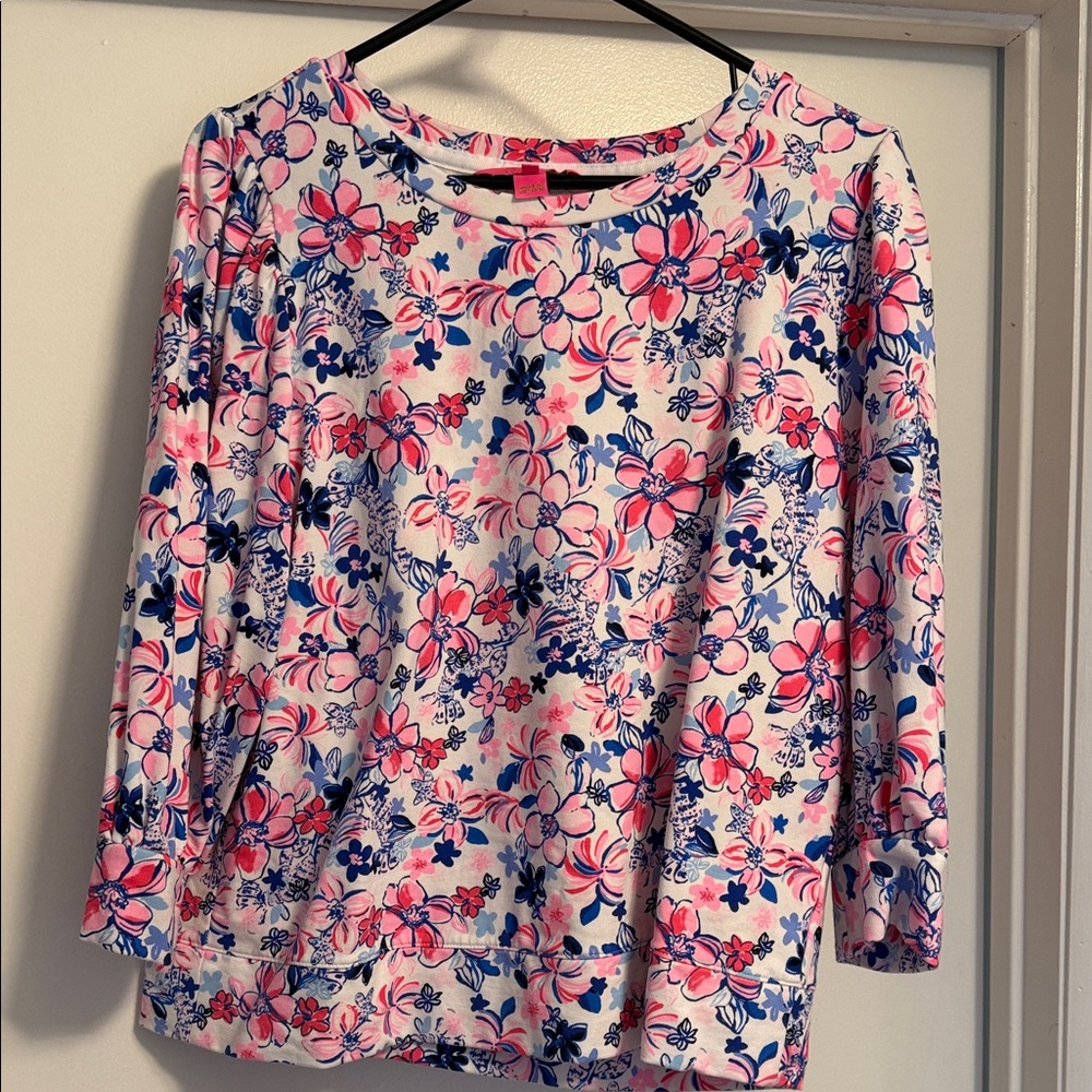 Lilly Pulitzer Corden Floral Terry Sweatshirt Resort Party Like a LobSTAR